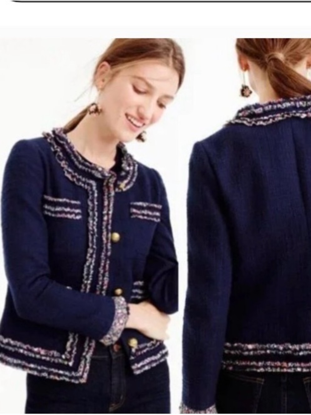 J. Crew Navy Tweed Jacket with Striped Lining